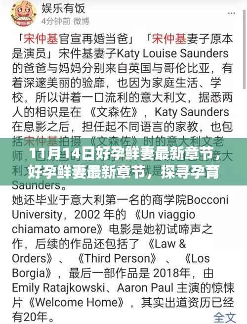 探寻孕育新生命的喜悦与挑战,好孕鲜妻最新章节于11月14日更新