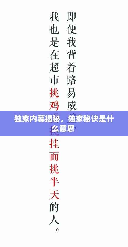 独家内幕揭秘,独家秘诀是什么意思